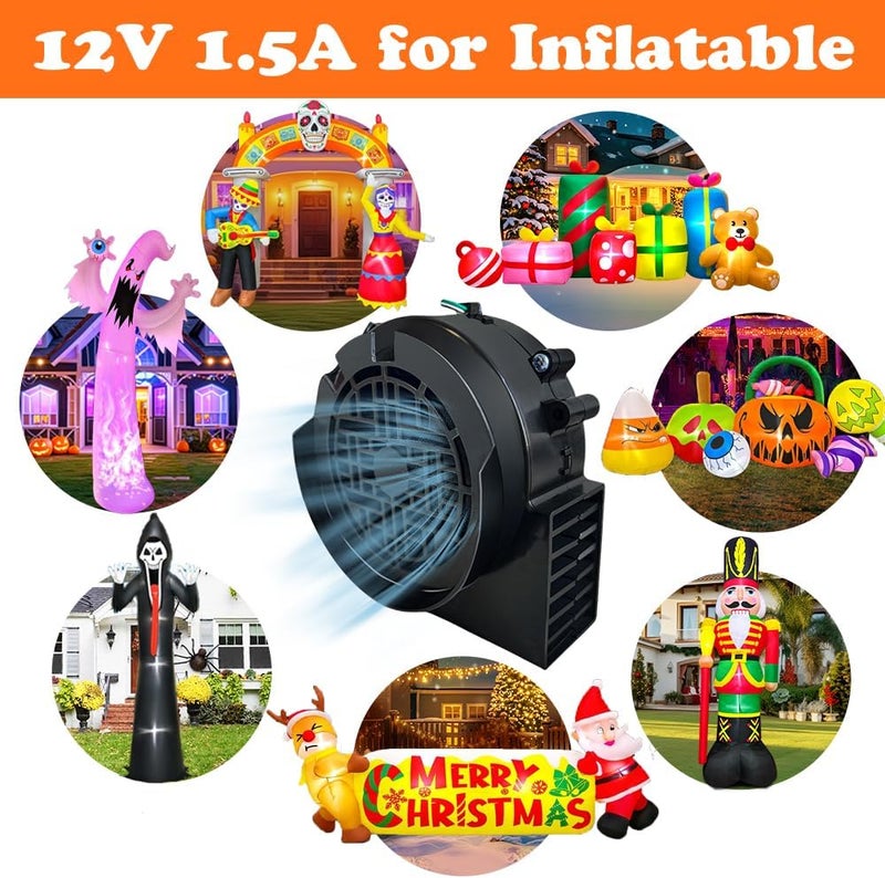 KOOY Inflatable Fan Replacement 12V 1.5A, Mini Air Blower Fan with 12V 2A Adapter and 5 LED Bulbs for Halloween Christmas Inflatable Outdoor Yard Decorations - Image 5